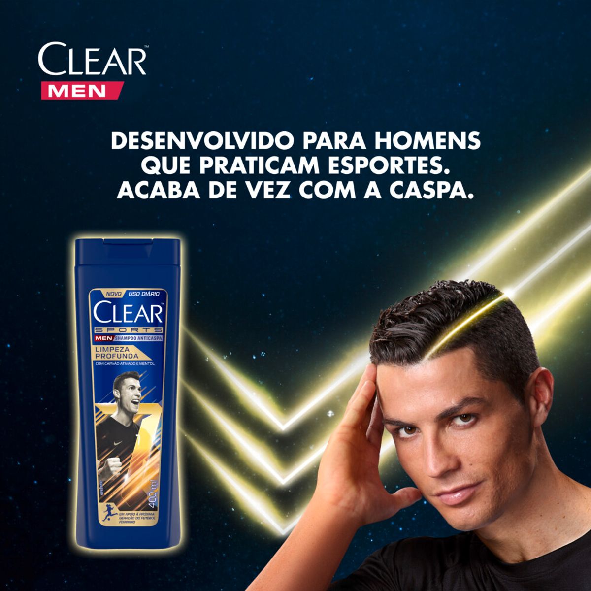 Shampoo Anticaspa Clear Men Sports Cristiano Ronaldo Limpeza Profunda 400ml